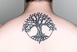tree of life with circle. names Jai , Phoebe, Imogen, Matilda in the circle tattoo idea