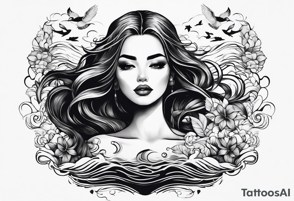 girl comfortably floating above water tattoo idea