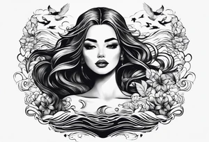 girl comfortably floating above water tattoo idea