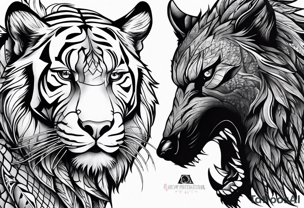 Different apex predators in their habitat tattoo idea