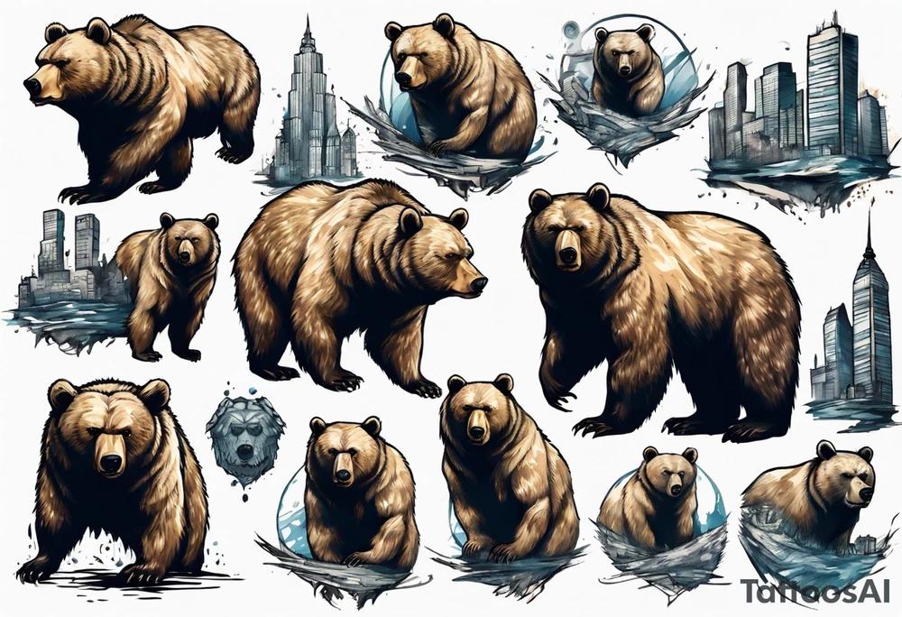 Serious bear coming up behind a city tattoo idea