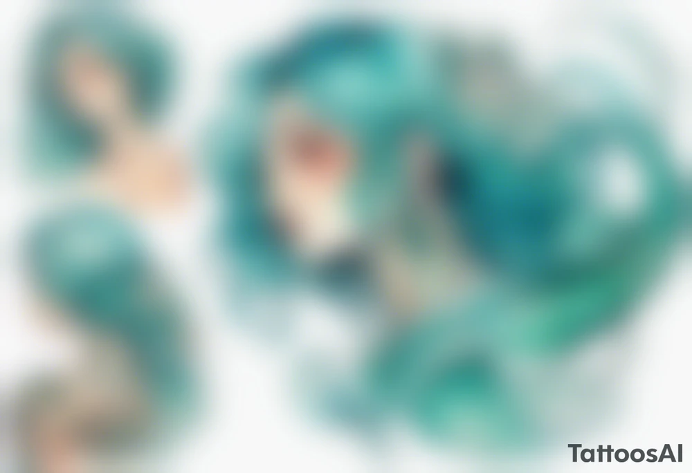 A beautiful namia with turquois scales and teal hair. tattoo idea