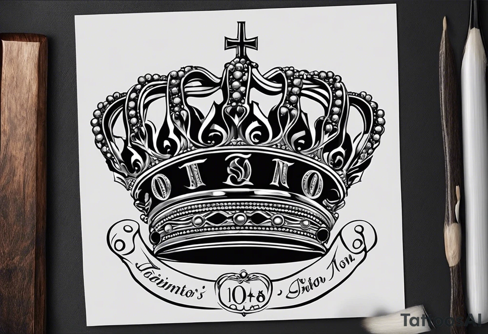 Whenever you're 
       feeling down or
 not enough, straighten 
           that crown
and remember who's
          son you are!
in the font Special Elite 
with the birthdate 06.20.1978 on the top and 
death date 01.03.2024 on the bottom tattoo idea