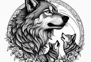 Wolfs and cubs howling at moon tattoo idea