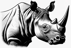 A rhino head with a dark attitude, and a sharp elongated tusk. tattoo idea