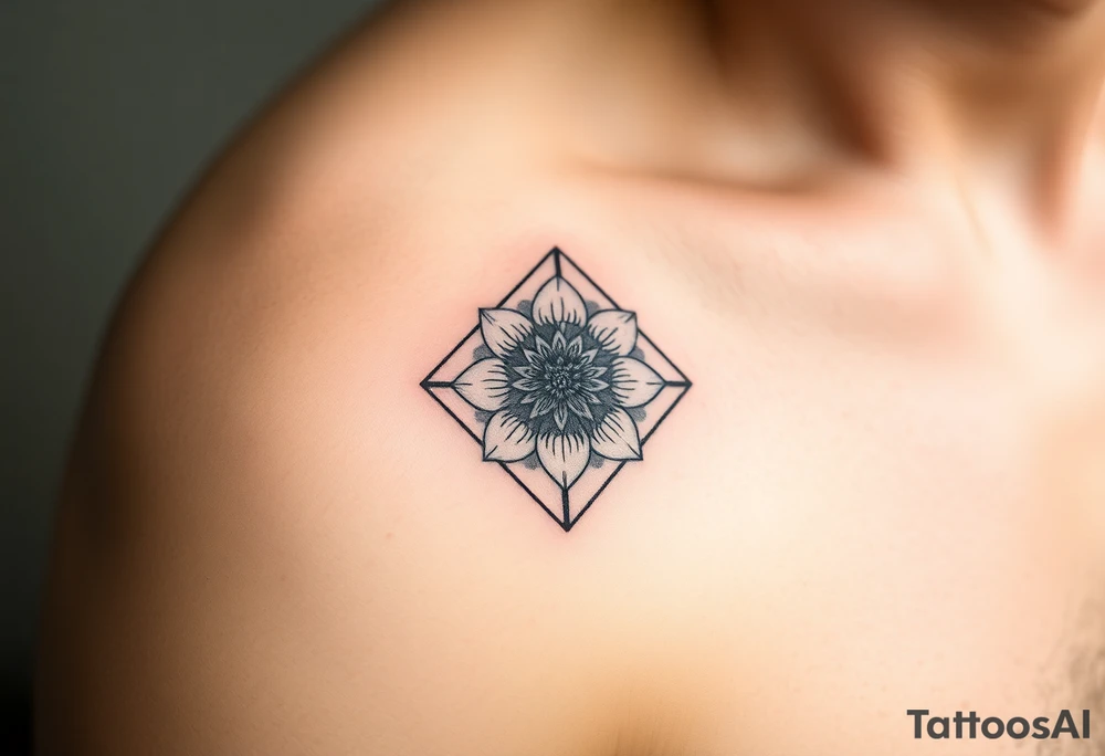 January December July birthday flower  inside a diamond tattoo idea