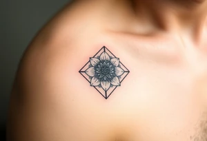 January December July birthday flower  inside a diamond tattoo idea