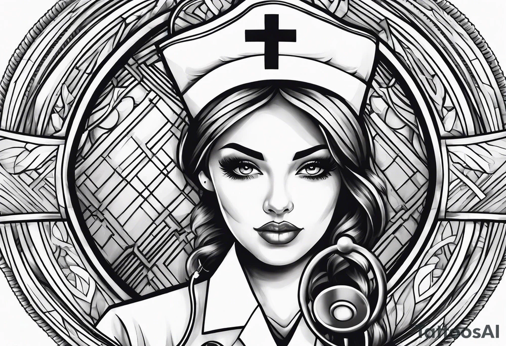 nurse hat, hospital, cross, stethoscope, needle tattoo idea