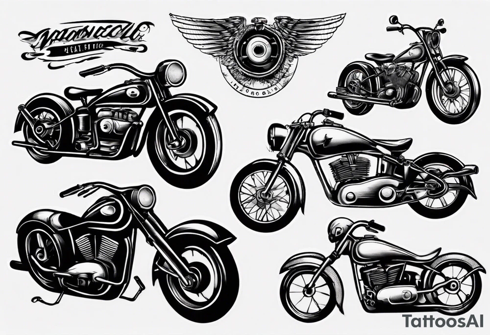 Motorcycle and old vintage classic car tattoo idea