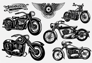 Motorcycle and old vintage classic car tattoo idea
