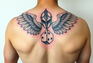 Power knight with wings rolling dice tattoo idea