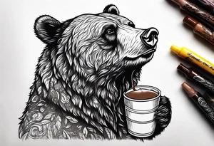 A bear drinking chocolate milk tattoo idea