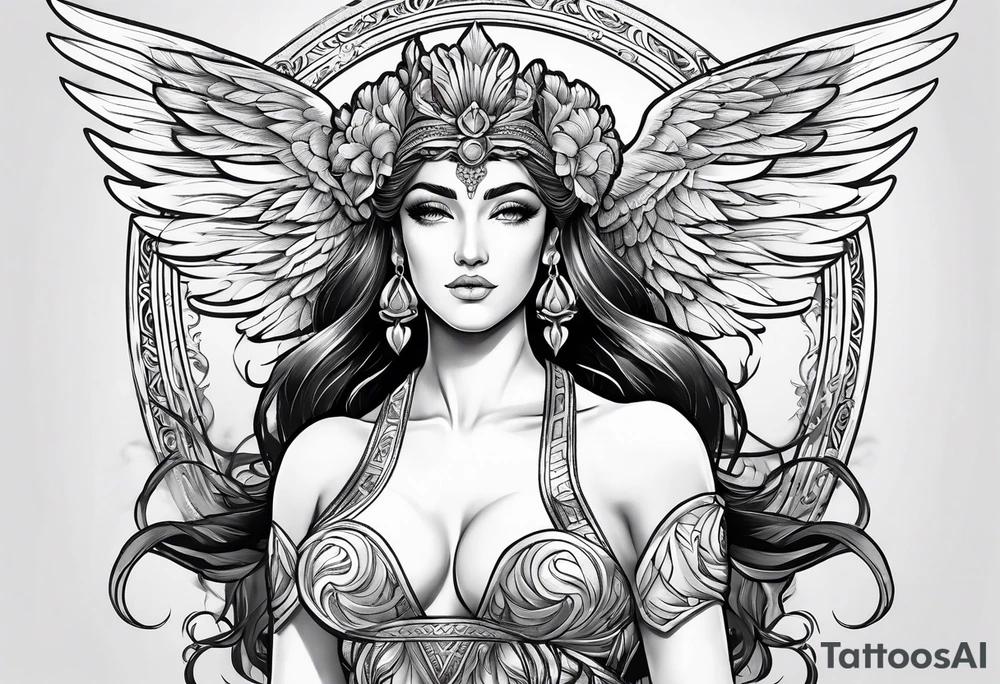 Greek goddess iris with wings coming from her back tattoo idea Greek goddess iris with wings coming from her back tattoo idea