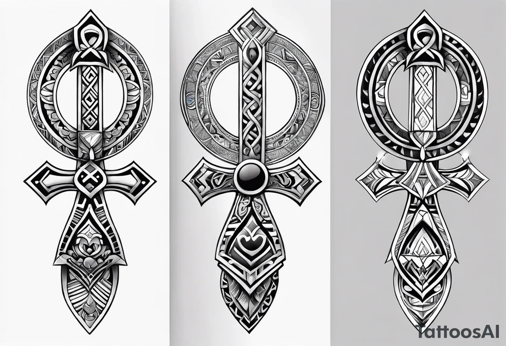 ankh mixed maori for whole arm tattoo idea