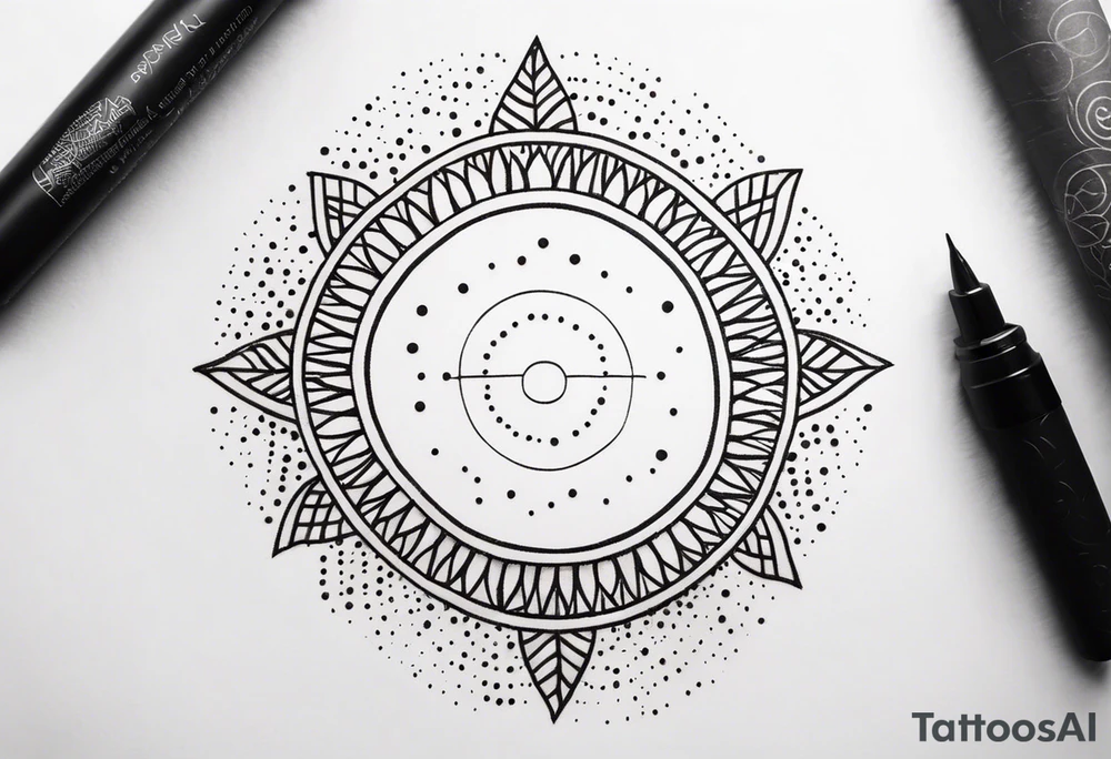 simple sun made of black dots and circles tattoo idea