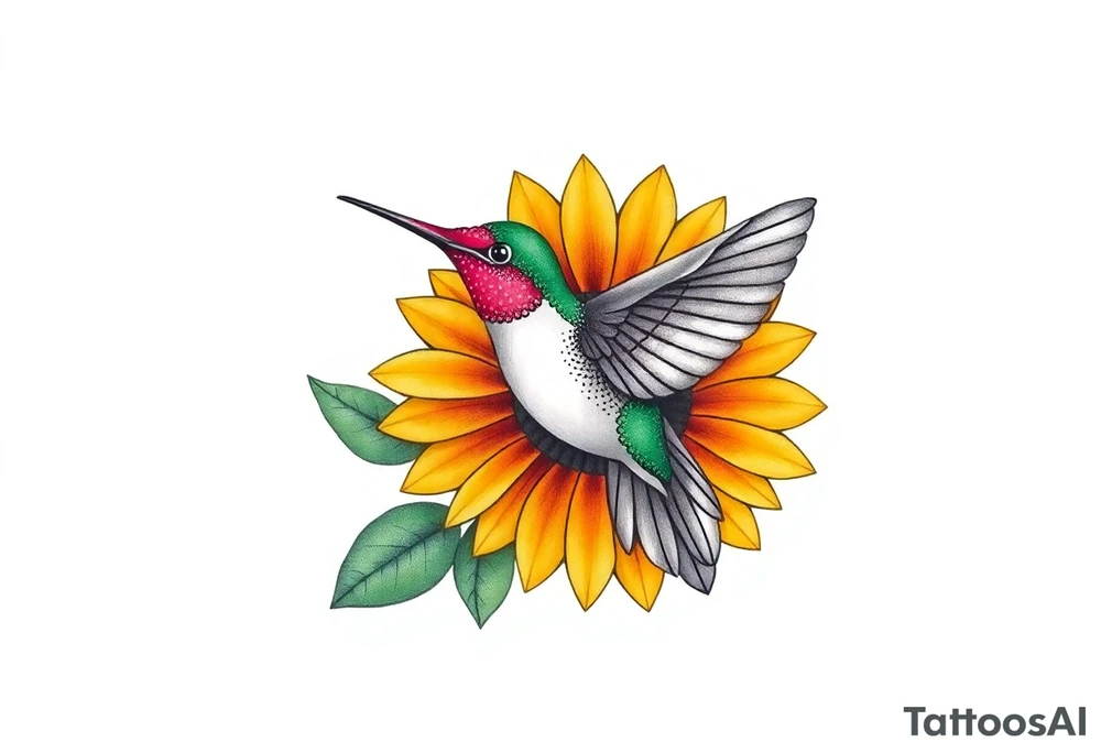 Hummingbird near a sunflower tattoo idea