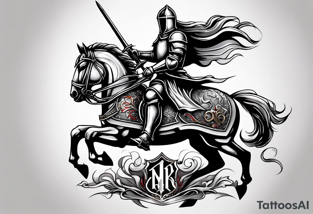 Templer knight on horse with sword an shield tattoo idea