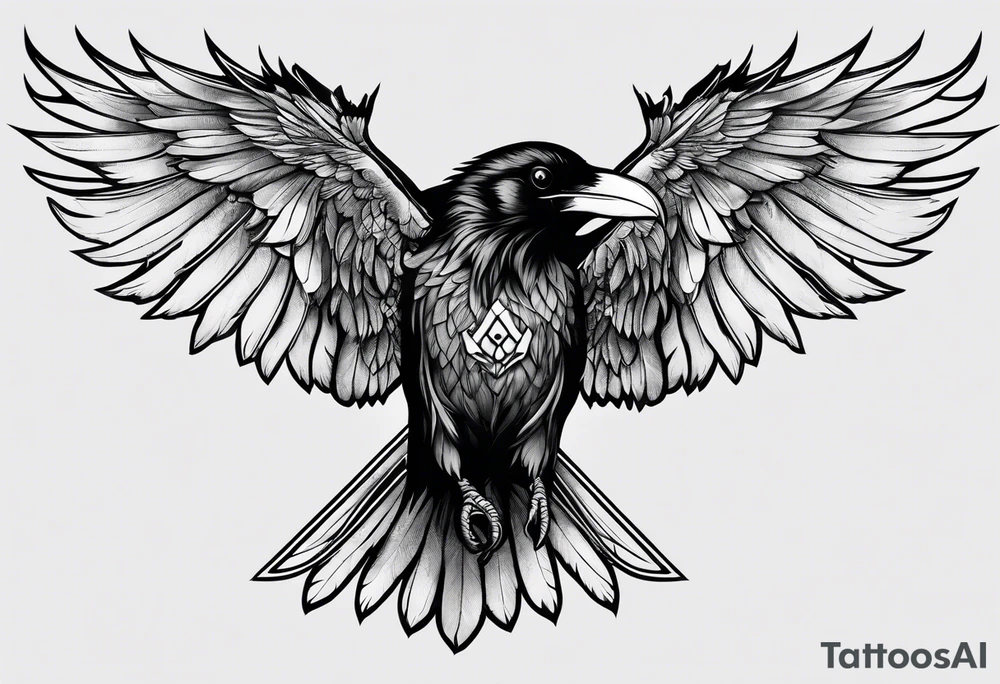 black raven with sword in mouth tattoo idea