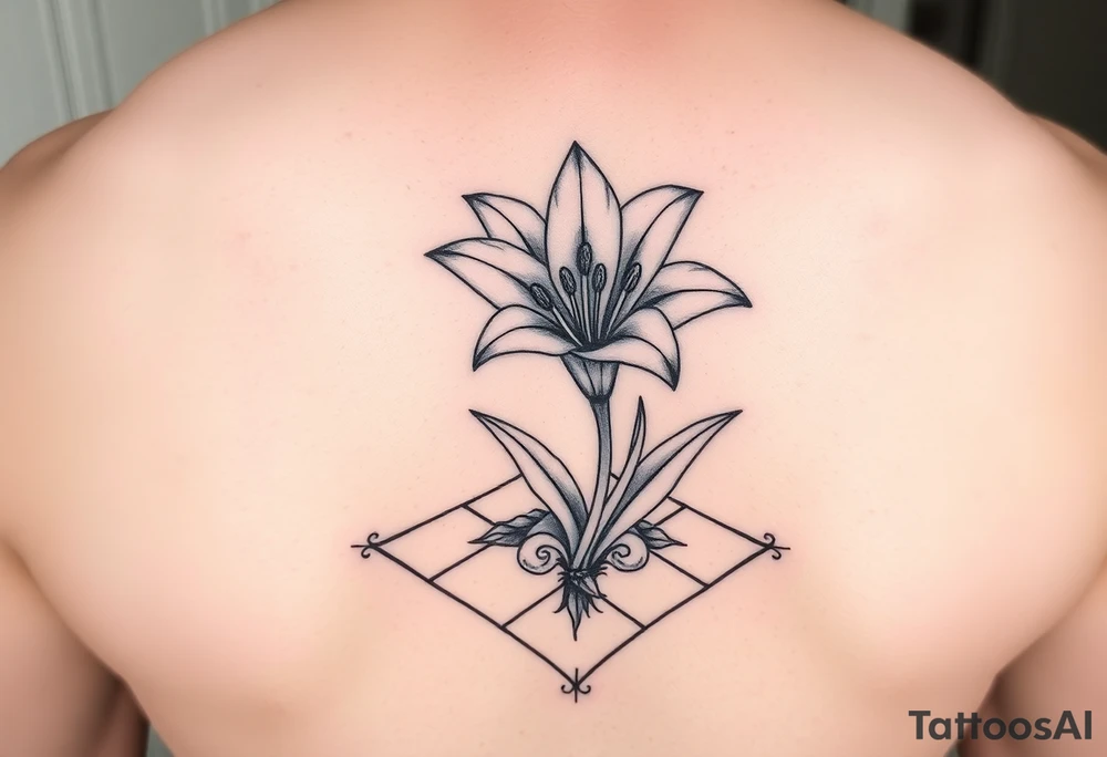 bathroom with lily coming up out of tile floor tattoo idea