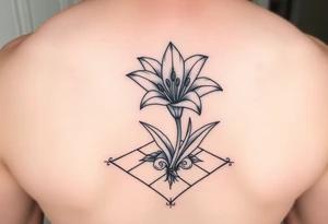 bathroom with lily coming up out of tile floor tattoo idea