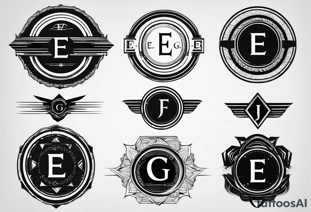 Simple futuristic logo with the letters e, e ,g ,j tattoo idea