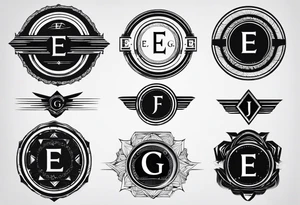 Simple futuristic logo with the letters e, e ,g ,j tattoo idea