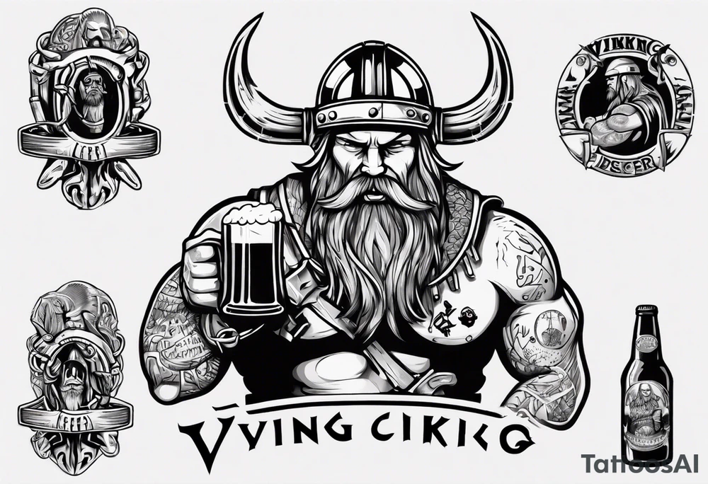 A Viking drinking a beer and holding a wrench tattoo idea A Viking drinking a beer and holding a wrench tattoo idea