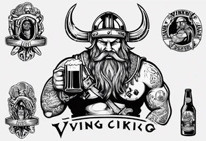A Viking drinking a beer and holding a wrench tattoo idea