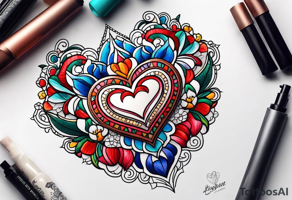Embroidery heart tattoo idea