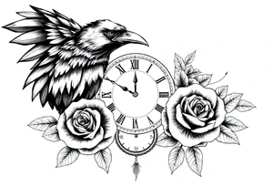 raven,roses,clock. tattoo idea