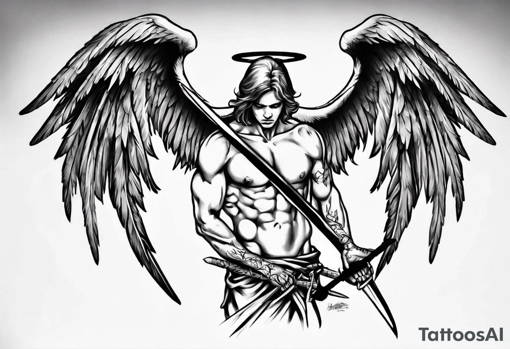 Fallen angel - men with two swords tattoo idea