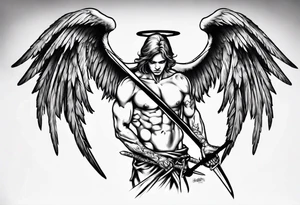 Fallen angel - men with two swords tattoo idea