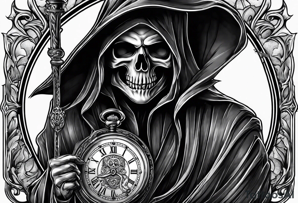Grim reaper with a pocket watch tattoo idea