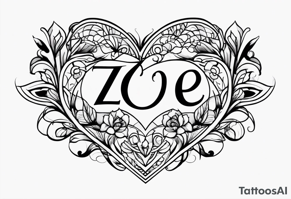 Zoe name written with a heart next to the couple tattoo idea tattoo idea