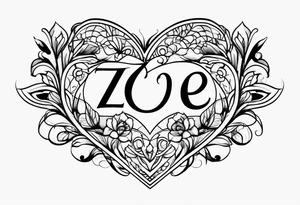 Zoe name written with a heart next to the couple tattoo idea tattoo idea