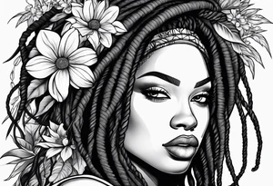 Black woman with long locs and flowers tattoo idea