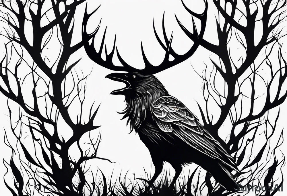 A crow on a elk skull tattoo idea