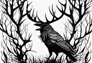 A crow on a elk skull tattoo idea