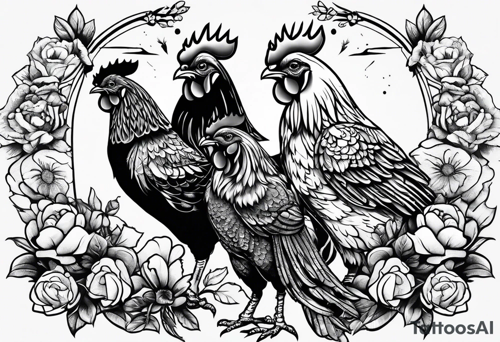 Chicken, bear, bug together as family tattoo idea