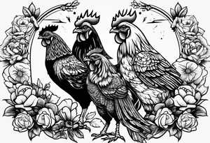 Chicken, bear, bug together as family tattoo idea