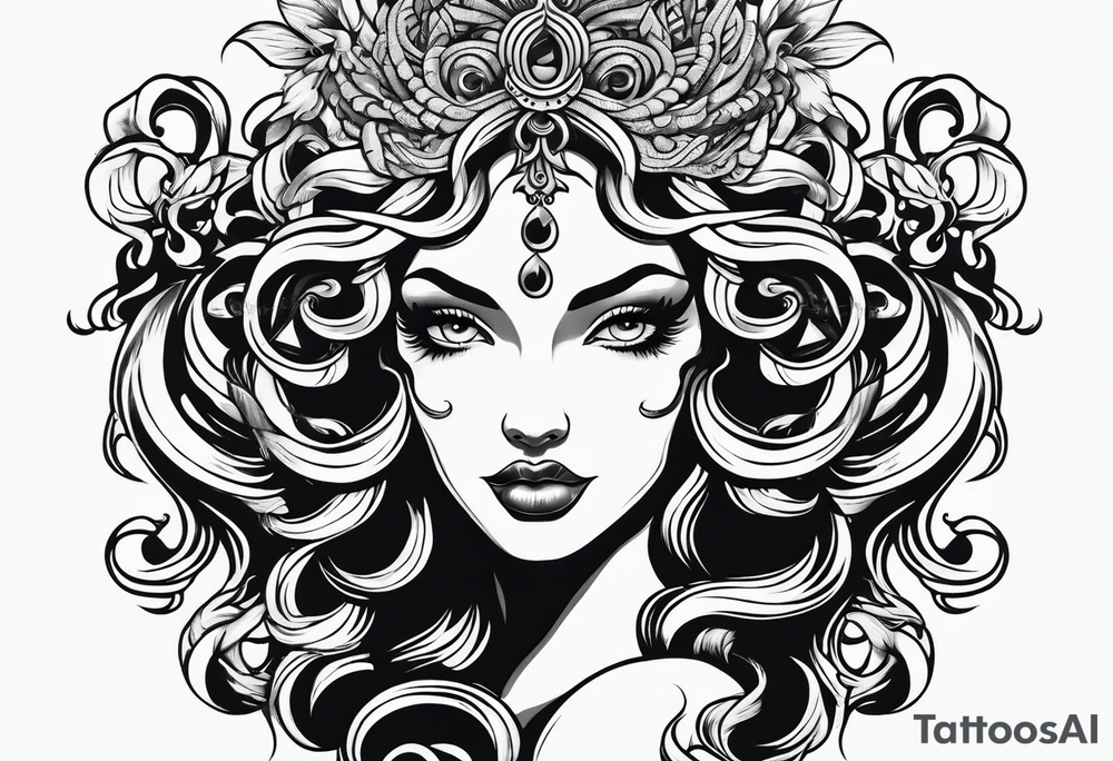 Medusa lady head neo traditional tattoo idea