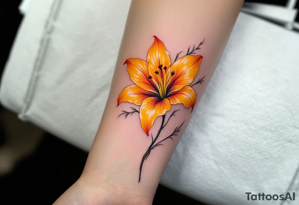 Orange and yellow glowing lily tattoo idea