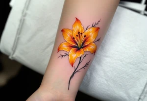 Orange and yellow glowing lily tattoo idea