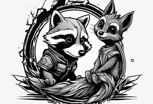 Disney guardians of the galaxy rocket playing with little groot tattoo idea