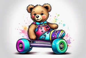 a teddy bear wearing cute, pastel rainbow rollerskates tattoo idea