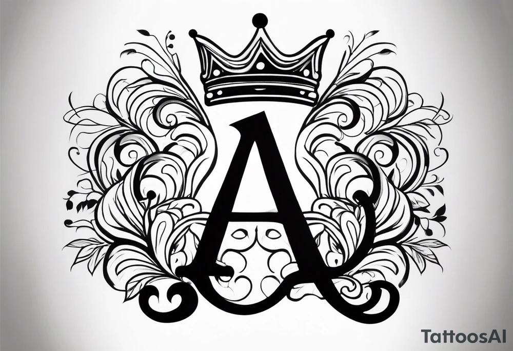 the letter A in cursive with a crown over it that has a money sign in it that can fit on a forearm tattoo idea