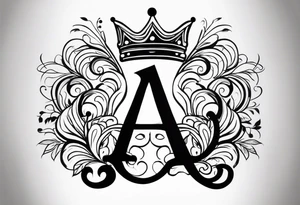the letter A in cursive with a crown over it that has a money sign in it that can fit on a forearm tattoo idea