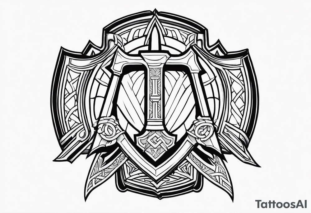 Valhalla shield sword axe Valknut tattoo idea