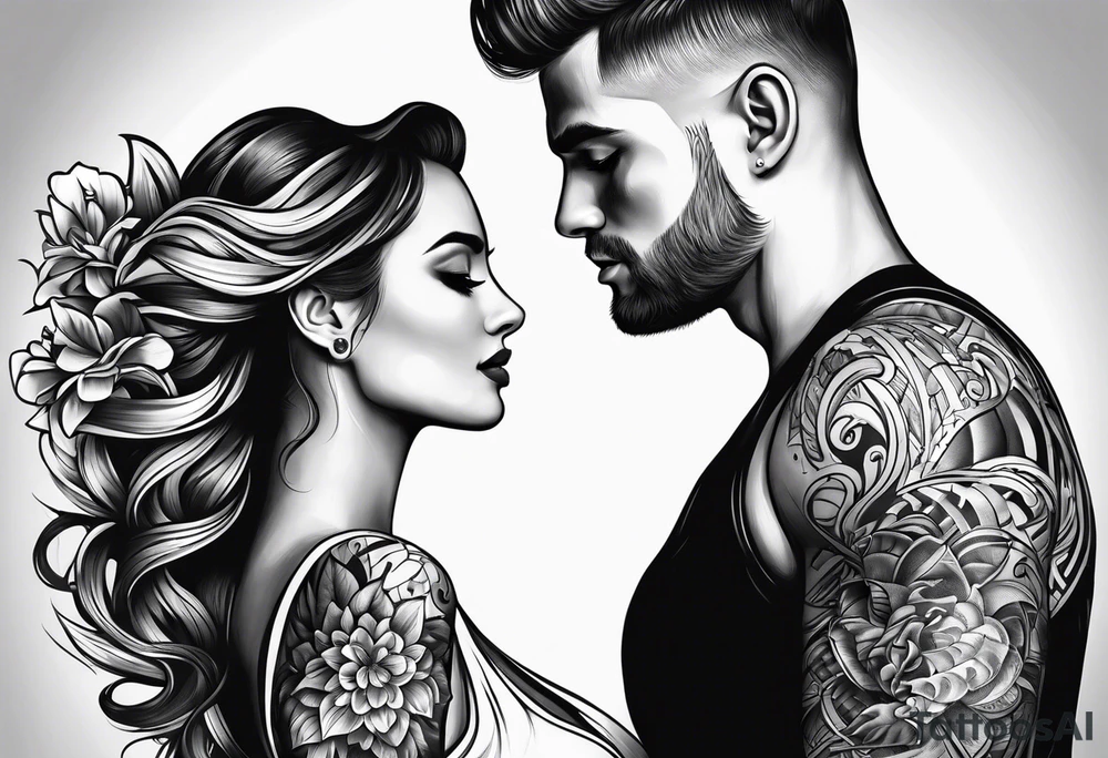 man and woman looking at each other with love tattoo idea