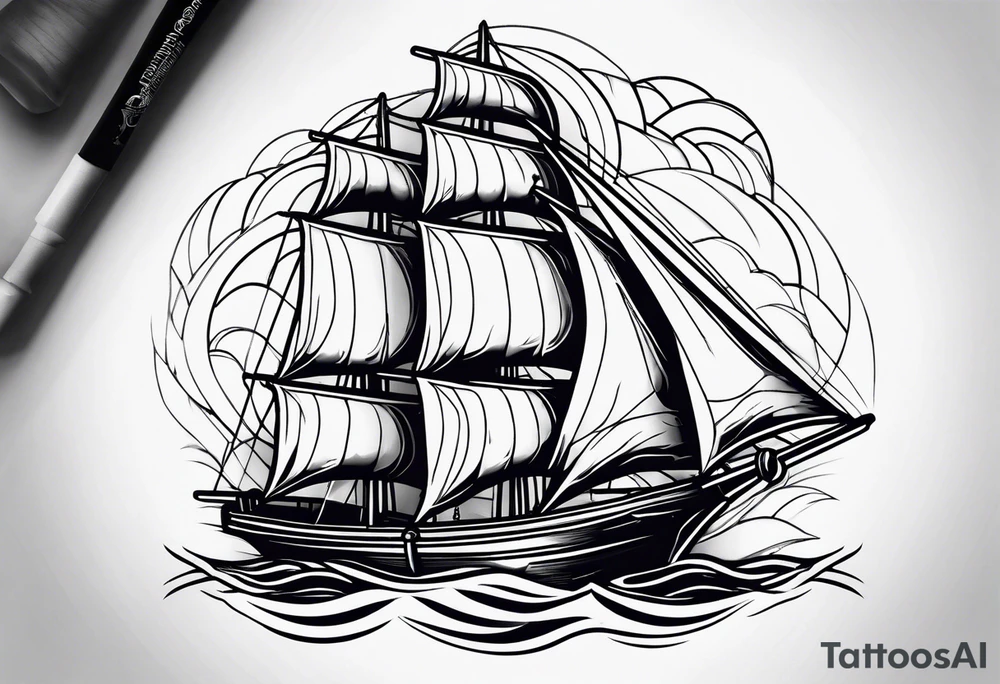 Torn sail on small sailboat tattoo idea